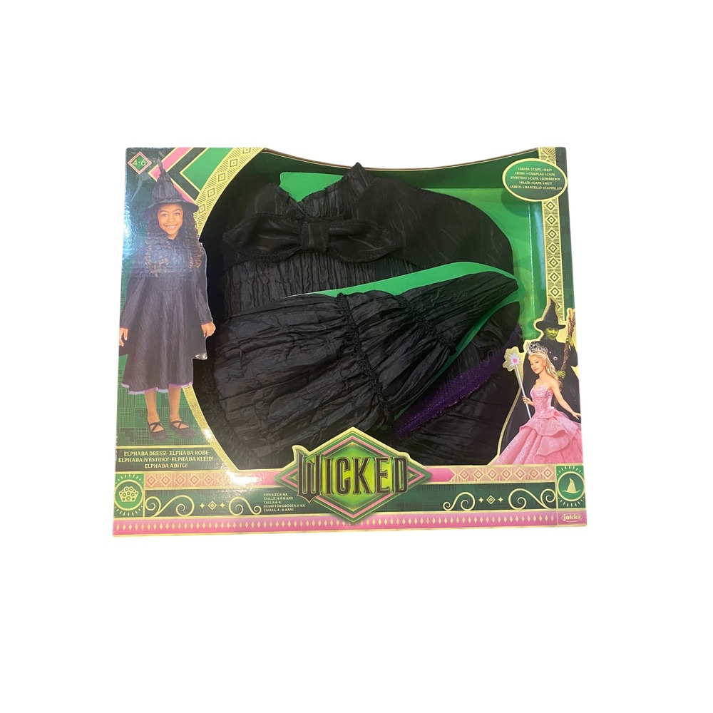 Wicked Deluxe Elphaba Black Dress & Accessories Costume Size 4-6